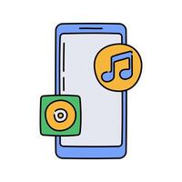 Smartphone Music Flat design style, smartphone with a music note, symbolizing audio streaming, great for entertainment apps, multimedia projects, and music-related graphics. vector