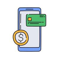 Smartphone Payment Flat design style, smartphone with a credit card and dollar sign, symbolizing online transactions, perfect for e-commerce, fintech apps, and financial graphics. vector