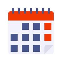 Calendar Flat design style, red and blue calendar, representing scheduling and planning, ideal for business, marketing campaigns, and event management graphics. vector