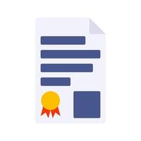 Certified Document Flat design style, document with a certification ribbon, symbolizing official approval, great for contracts, business, and educational designs. vector