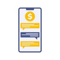 Finance Chat Smartphone Flat design style, smartphone screen displaying financial messages, representing digital transactions, great for banking, fintech, and business. vector