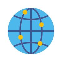 Global Network Flat design style, blue globe with connection points, representing global communication, ideal for internet, networking, and digital marketing designs. vector