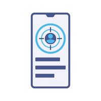 Target Smartphone Flat design style, smartphone screen with a target icon, representing audience targeting, ideal for advertising, business, and customer analytics. vector