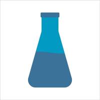 Laboratory Flask Flat design style, blue conical flask filled with liquid, perfect for chemistry, experiments, and science-themed illustrations. vector