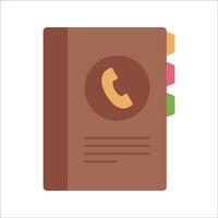Address Book Flat design style, brown contact book with a phone icon, representing stored contacts, great for business directories, networking designs, and communication-related graphics. vector
