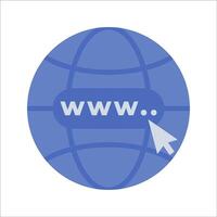 Internet Globe Flat design style, blue globe with a cursor, symbolizing global connectivity, ideal for web-related designs, online services, and internet-based communication projects. vector