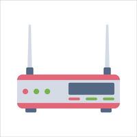 Router Flat design style, red and white router with antennas, depicting wireless internet connection, great for network technology, home automation, and IT-related graphics. vector