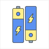 Battery Flat design style, blue and yellow battery pack with lightning symbol, representing rechargeable power, suitable for electric toy visuals, energy-themed graphics, and mechanical designs. vector