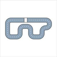Race Track Flat design style, gray winding race track with white markings, symbolizing RC racing circuits, ideal for toy branding, racing visuals, and automotive-themed graphics. vector