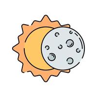 Solar Eclipse Flat design style, sun partially covered by the moon, symbolizing an astronomical phenomenon, perfect for educational designs, cosmic themes, and space science materials. vector