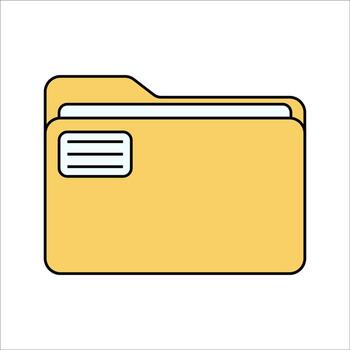 File Folder Flat design style, yellow document folder with a label, representing organization, storage, and office work, ideal for business and academic graphics. vector