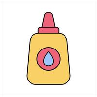 Glue Bottle Flat design style, yellow glue bottle with a red cap, representing crafting, repair, and school projects, great for DIY and education-themed designs. vector