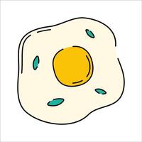 Fried Egg Doodle style, a simple fried egg with a runny yolk, symbolizing breakfast, ideal for restaurant menus, nutrition infographics, and culinary graphics. vector