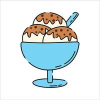 Ice Cream Doodle style, a blue cup of ice cream with scoops, symbolizing desserts, ideal for ice cream shop branding, menu illustrations, and summer-themed designs. vector