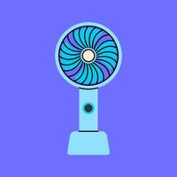Portable Fan Flat design style, small handheld fan with a power button, useful for summer graphics, travel-related visuals, and personal cooling designs. vector