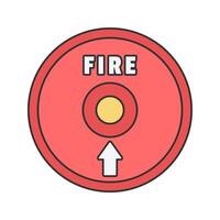 Fire Alarm Button Flat design style, red circular alarm with Fire text and arrow, representing emergency fire response, suitable for safety signs, fire drill materials, and hazard warning graphics. vector