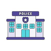 Police Station Flat design style, blue law enforcement building with a star badge, representing public security, ideal for police graphics, safety awareness, and justice system illustrations. vector