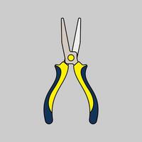 Long Nose Pliers Flat design style, gripping and cutting hand tools with ergonomic handles, ideal for electrical, mechanical, and crafting-related illustrations. vector