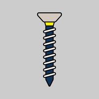 Screws Flat design style, threaded fasteners with pointed tips, commonly used in construction, assembly, and repair illustrations. vector