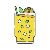 Lemon Drink Flat design style, yellow citrus drink with ice and mint in a glass, ideal for summer menu designs, cafe graphics, and tropical illustrations. vector