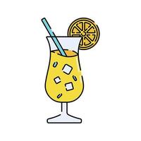 Orange Juice Flat design style, orange-yellow drink with citrus slice and ice in a short glass, great for breakfast menu illustrations and summer-themed graphics. vector