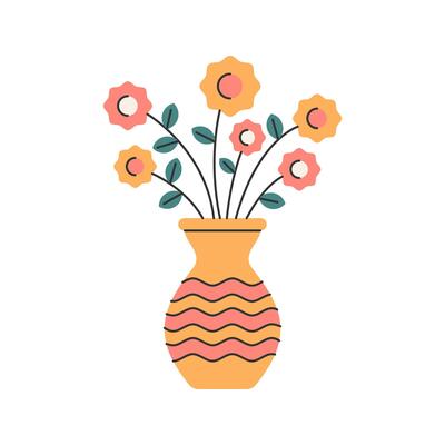 Flower Vase Flat design style, vase with blooming flowers, representing beauty and decor, ideal for home aesthetics or seasonal themes.