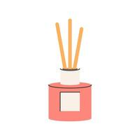Reed Diffuser Flat design style, fragrance diffuser with sticks, represents home aromatherapy, ideal for wellness or calming space visuals. vector