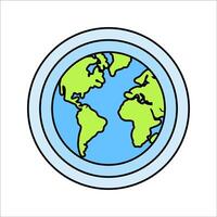 Earth Circle Flat design style, circular Earth view, representing the globe, ideal for geography, global travel, and environmental graphics. vector