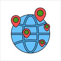 Global Marker Flat design style, globe icon with red location markers, representing worldwide connection, ideal for global logistics or communication. vector