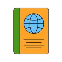 Passport Flat design style, yellow book with globe symbol, representing travel documents, ideal for tourism, international travel, or identity graphics. vector