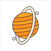Planet Flat design style, orange planet with rings, symbolizing astronomy and space, great for science, universe, and educational graphics. vector