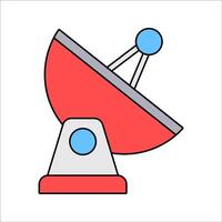 Satellite Dish Flat design style, red satellite receiver icon, representing communication or space signals, ideal for science and technology visuals. vector