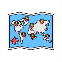 World Map Flat design style, folded map with red markers, representing global locations, ideal for travel, geography, or logistic illustrations. vector