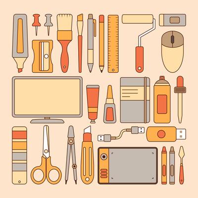 Graphic design Tool icon set. Equipment for art and graphics, creativity and creation, digital creativity.
