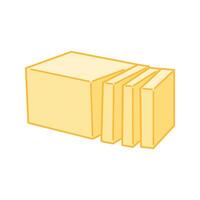 Solid butter slab accompanied by four neatly stacked slices. vector