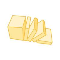 Tall butter block with several vertical slices cut beside it. vector