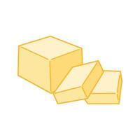 Square butter block with two flat slices next to it. vector
