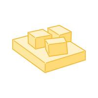 Three small butter chunks placed on a rectangular butter slab. vector