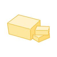 Side-angled butter block with two front slices slightly pushed out. vector