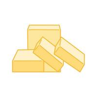 Tall butter block paired with two slices leaning outward. vector