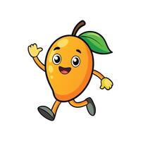 Cartoon mango character running and waving, isolated on white vector