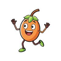 Joyful cartoon apricot character running on a white background vector