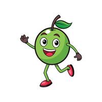 Cartoon fruit character smiling and running playfully on white background vector