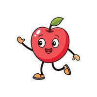 Cartoon red apple character walking and waving hello vector