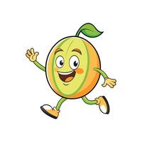 Happy cartoon melon character running and waving hello cheerfully vector