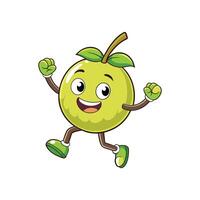 Cartoon green apple character running with smiling face expression vector