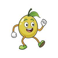 Cartoon lemon character walking happily with a cheerful expression vector