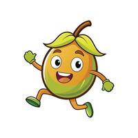Cartoon coconut character smiling and running against white background vector