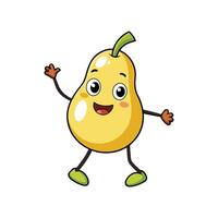 Cartoon pear character with happy face and waving arm vector