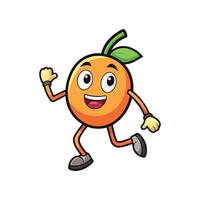 Friendly orange fruit character running with a smile and waving. Flat style with bold outlines for playful designs. vector